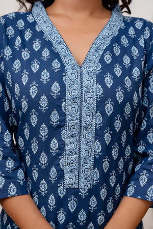 Blue Printed Cotton Kurti (AM-HKS0904)