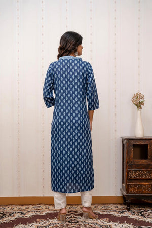 Blue Printed Cotton Kurti (AM-HKS0904)