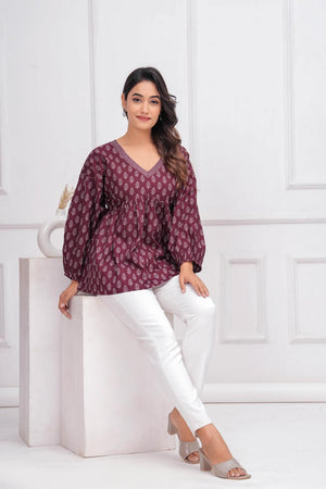Violet Printed Cotton Tunic (AM-HKS0948)