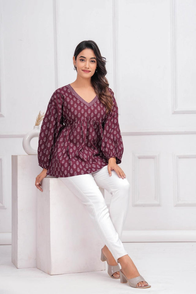 Violet Printed Cotton Tunic (AM-HKS0948)