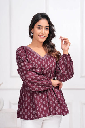 Violet Printed Cotton Tunic (AM-HKS0948)