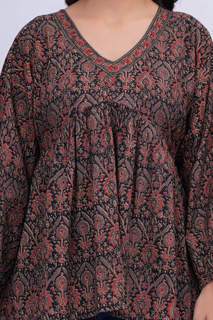 Black Printed Cotton Top (AM-HKS0950)