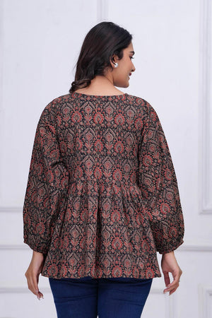 Black Printed Cotton Top (AM-HKS0950)
