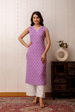 Violet Printed Cotton Kurti (AM-HKS0963)