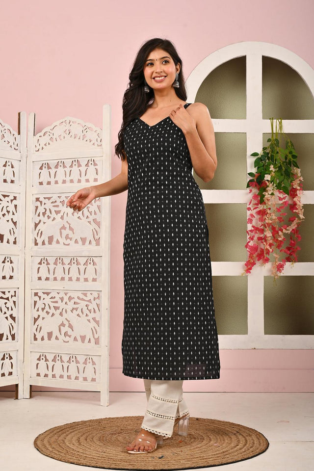Black Printed Cotton Kurti (AM-HKS0964)