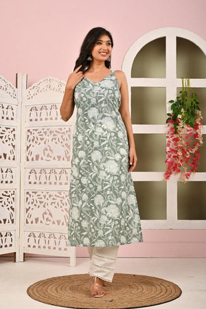 Green Printed Cotton Kurti (AM-HKS0965)