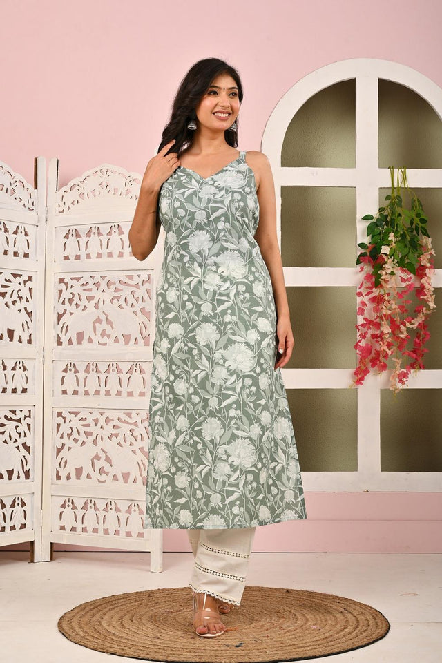 Green Printed Cotton Kurti (AM-HKS0965)