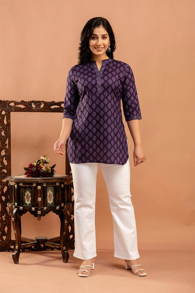 Violet Printed Cotton Tunic (AM-HKS0970)