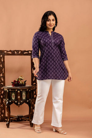 Violet Printed Cotton Tunic (AM-HKS0970)