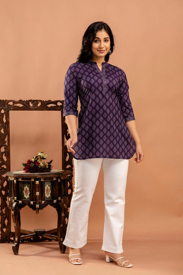 Violet Printed Cotton Tunic (AM-HKS0970)