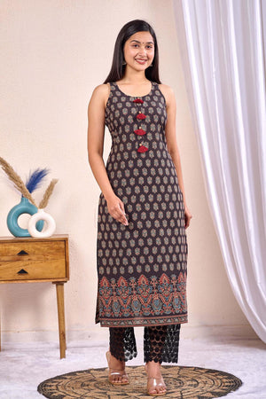 Black Printed Cotton Kurti (AM-HKS0974)