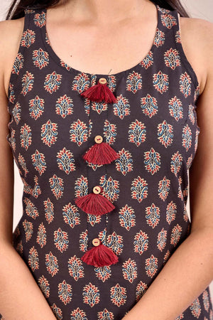 Black Printed Cotton Kurti (AM-HKS0974)
