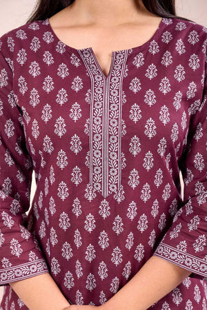 Maroon Printed Cotton Tunic (AM-HKS0975)