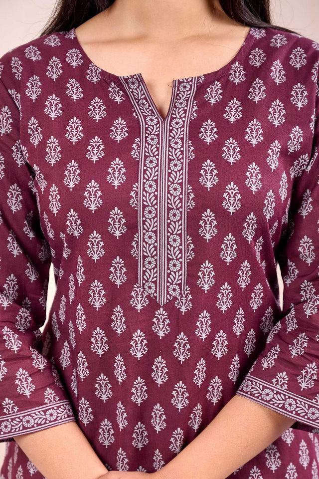 Maroon Printed Cotton Tunic (AM-HKS0975)