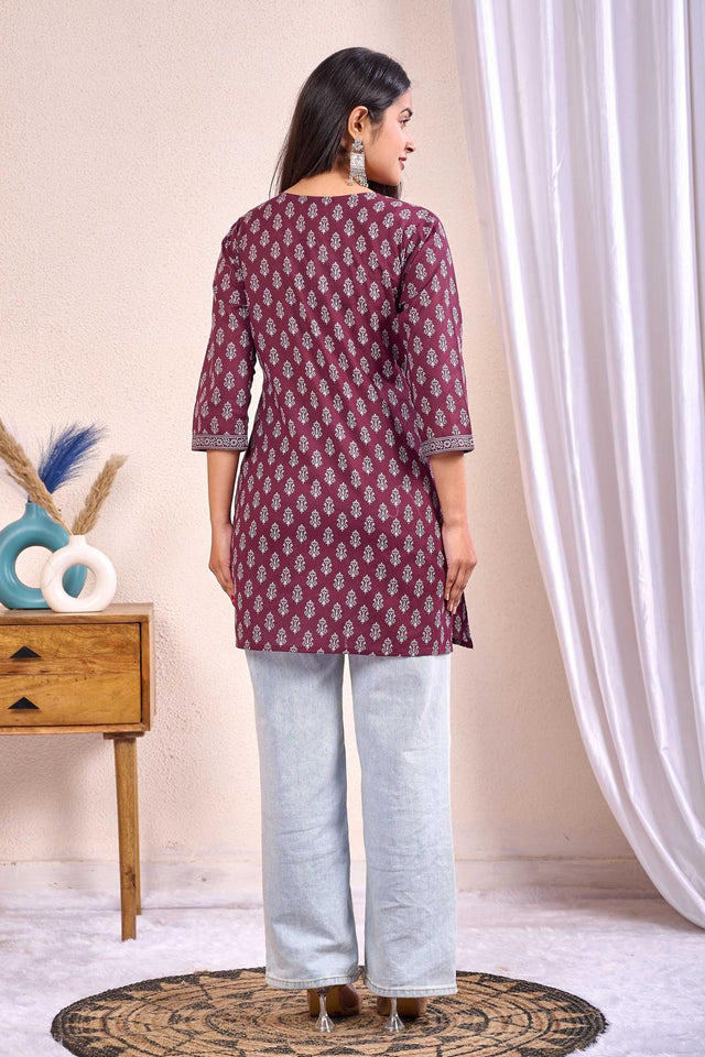 Maroon Printed Cotton Tunic (AM-HKS0975)