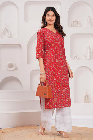 Red Printed Cotton Kurti (AM-HKS0981)