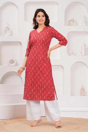 Red Printed Cotton Kurti (AM-HKS0981)
