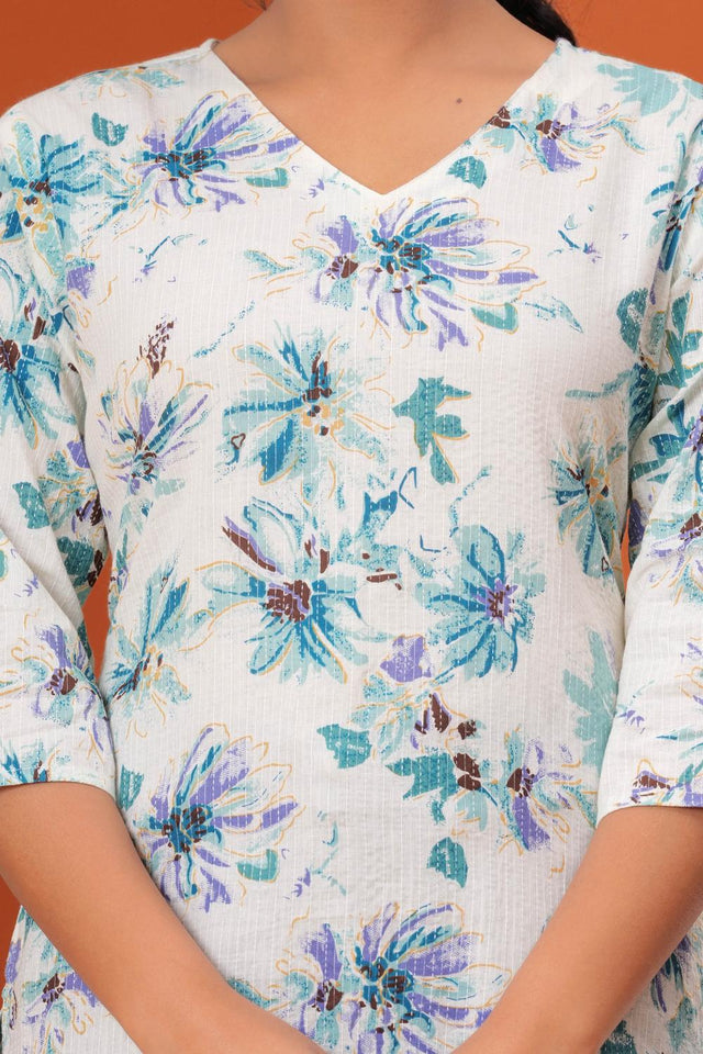 Off White Printed Cotton Kurti (AM-HKS0984)