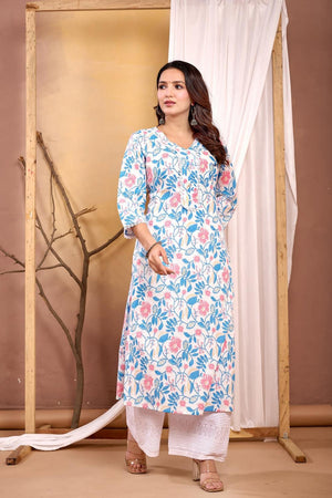 Off White Printed Cotton Kurti (AM-HKS0985)