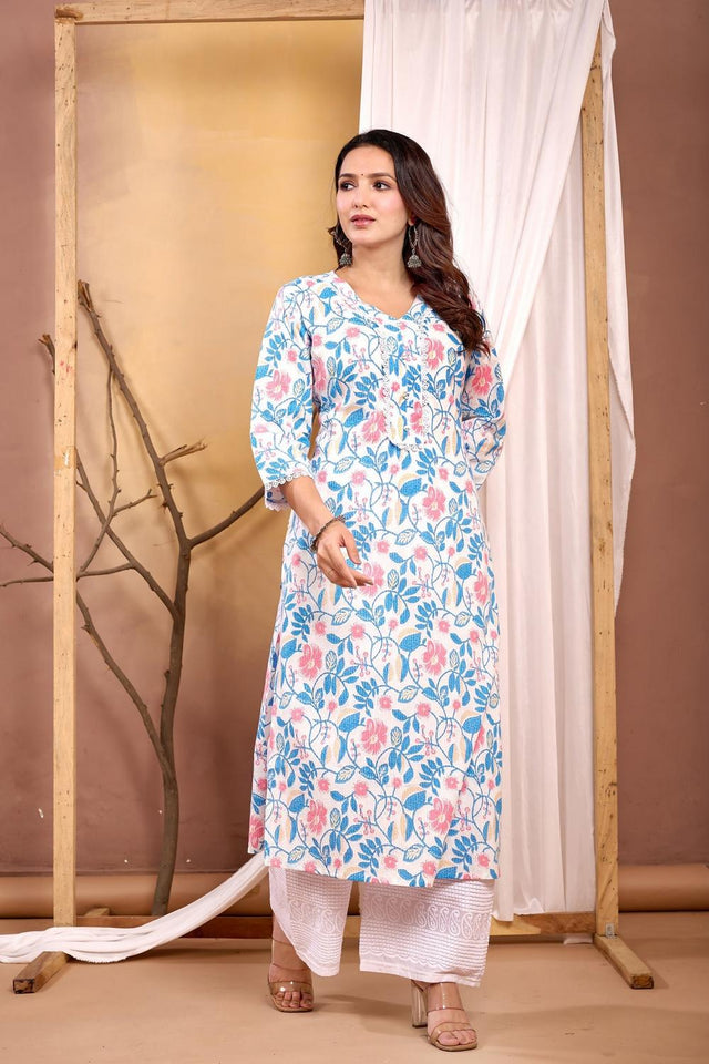 Off White Printed Cotton Kurti (AM-HKS0985)