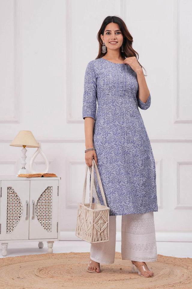 Blue Printed Cotton Kurti (AM-HKS0991)