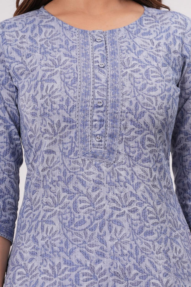 Blue Printed Cotton Kurti (AM-HKS0991)