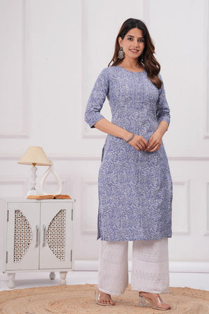 Blue Printed Cotton Kurti (AM-HKS0991)