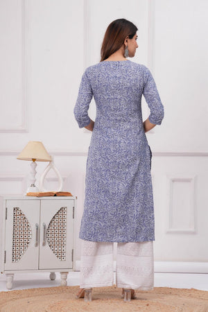 Blue Printed Cotton Kurti (AM-HKS0991)