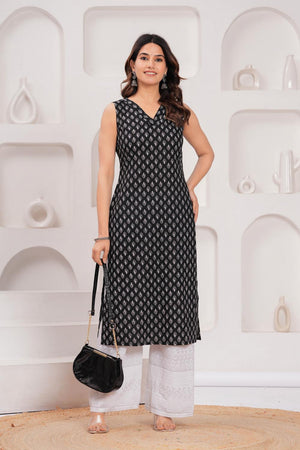 Black Printed Cotton Kurti (AM-HKS0995)