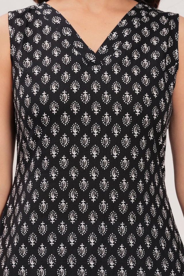 Black Printed Cotton Kurti (AM-HKS0995)
