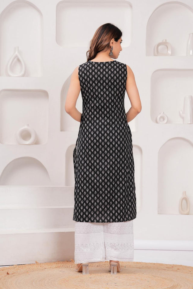 Black Printed Cotton Kurti (AM-HKS0995)