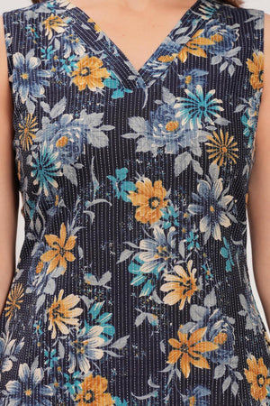 Navy Blue Printed Cotton Kurti (AM-HKS0996)