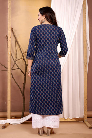 Navy Blue Printed Cotton Kurti (AM-HKS0998)