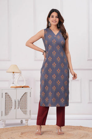 Grey Printed Cotton Kurti (AM-HKS0999)