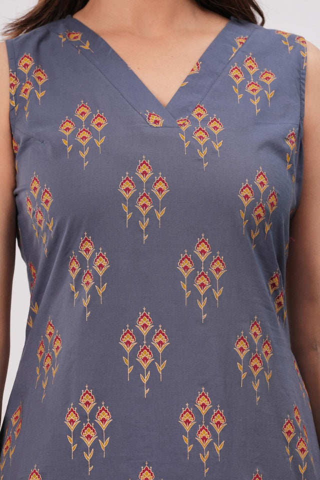 Grey Printed Cotton Kurti (AM-HKS0999)