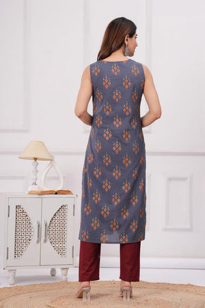 Grey Printed Cotton Kurti (AM-HKS0999)