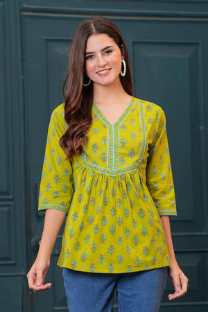 Green Printed Cotton Tunic (AM-HKS1004)