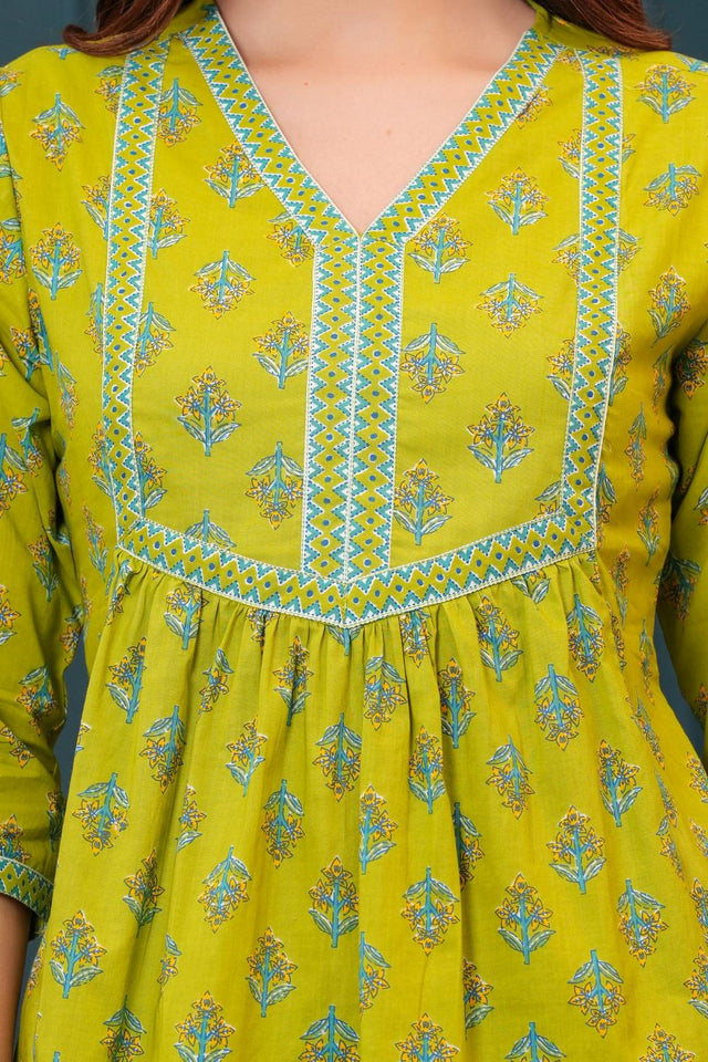 Green Printed Cotton Tunic (AM-HKS1004)