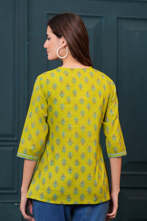 Green Printed Cotton Tunic (AM-HKS1004)