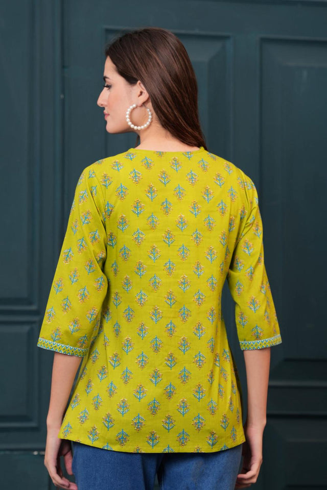 Green Printed Cotton Tunic (AM-HKS1004)
