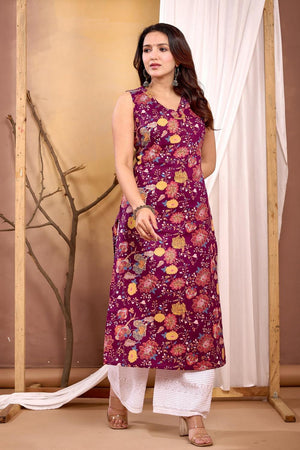 Maroon Printed Cotton Kurti (AM-HKS1006)