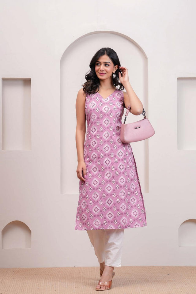 Mauve Printed Cotton Kurti (AM-HKS1016)