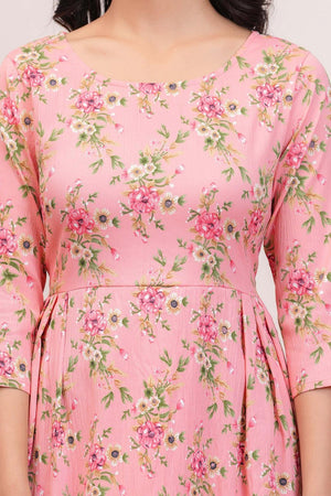 Peach Printed Polyester Dress (AM-HKS1021)