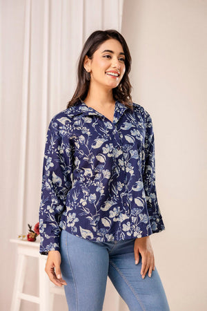 Blue Printed Cotton Shirt (AM-HKS1047)