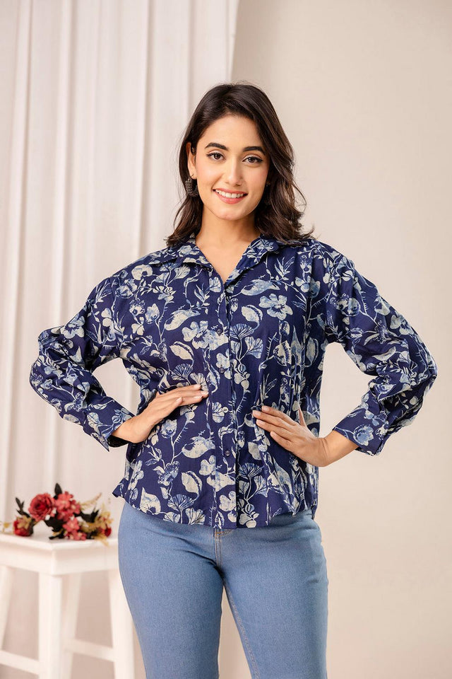 Blue Printed Cotton Shirt (AM-HKS1047)