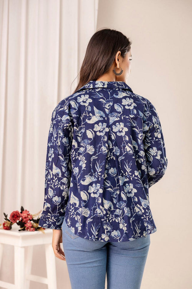 Blue Printed Cotton Shirt (AM-HKS1047)