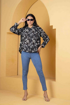Black Printed Cotton Shirt (AM-HKS1049)
