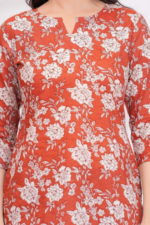 Rust Printed Cotton Kurti (AM-HKS1057)