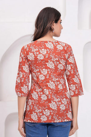 Rust Printed Cotton Kurti (AM-HKS1057)