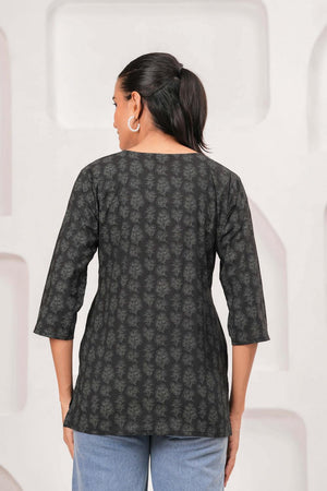 Black Printed Cotton Tunic (AM-HKS1059)
